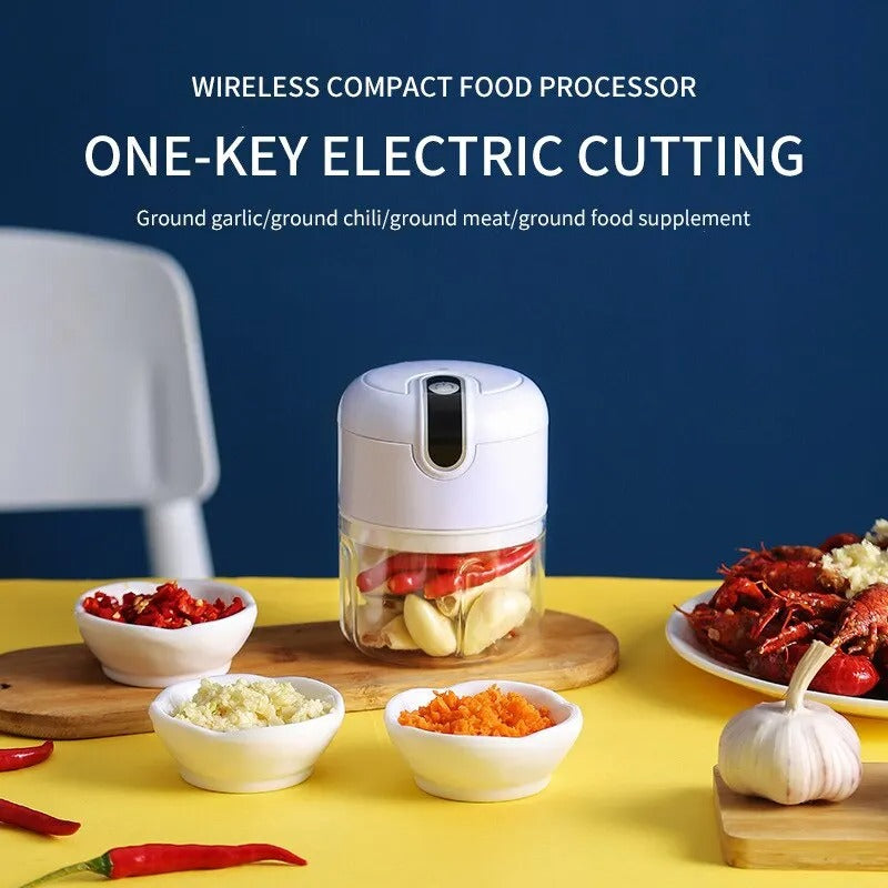 Rechargeable Mini Electric Chopper – Stainless Steel Blades, Easy One Touch Operation,