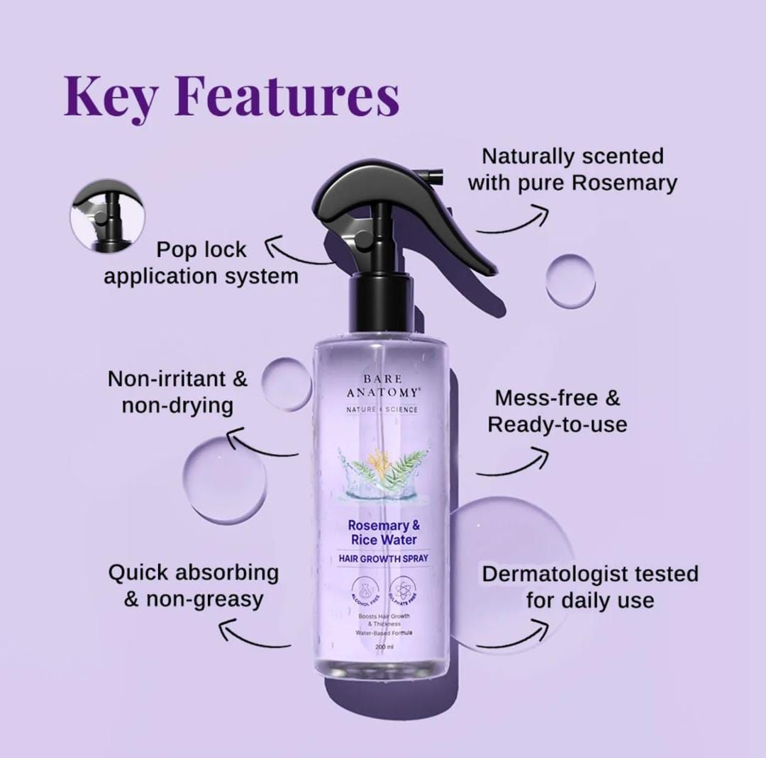 Rosemary & Rice Water Hair Growth Spray  | Strengthen & Thicken Hair