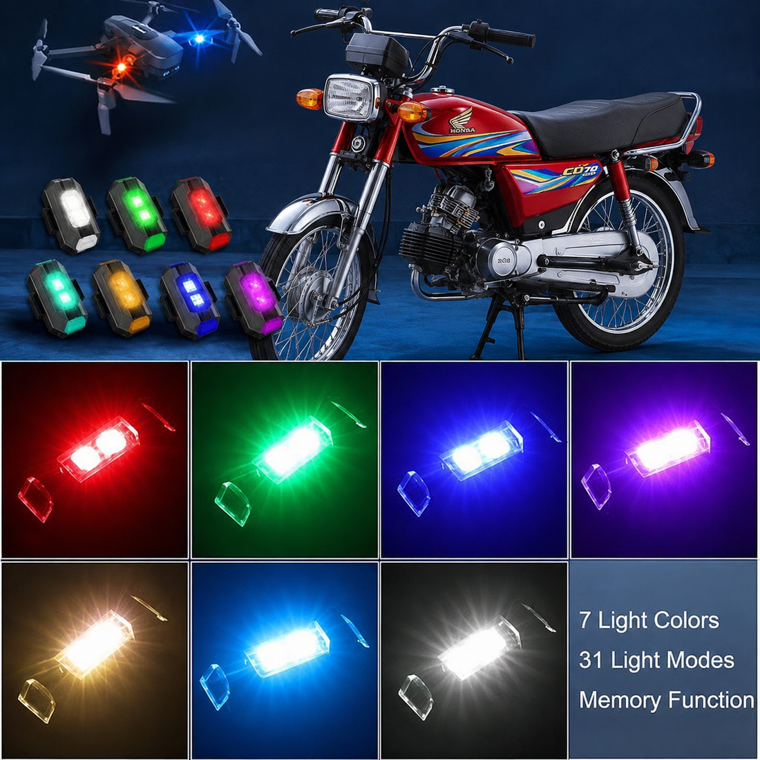 2 Pcs Universal LED Bike Strobe Lights with 35 Modes and USB Charging